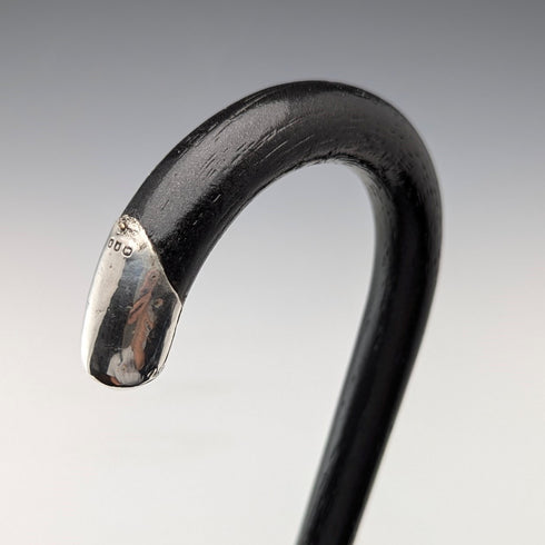 1929年 英国ヴィンテージ 紳士用 曲がりハンドル 純銀装飾 ステッキ 杖 83cm